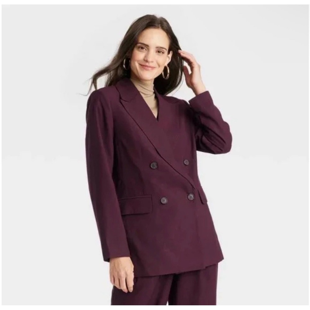 A New Day Womens Double Breasted Blazer Plum Burgundy Jacket Small NEW